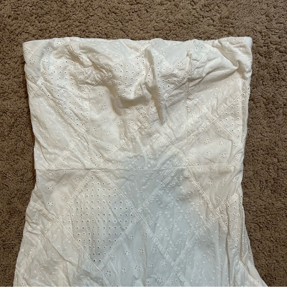 American Eagle White Patchwork Strapless Midi Dre… - image 2